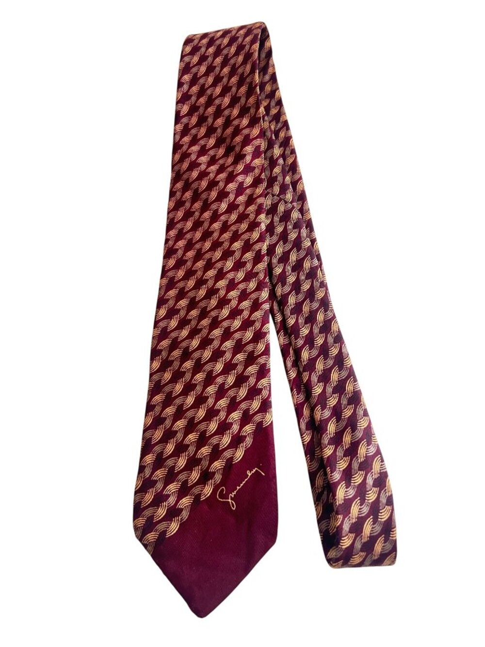 Givenchy Gentlemen Paris Burgundy Gold Patterned Silk Tie Vintage